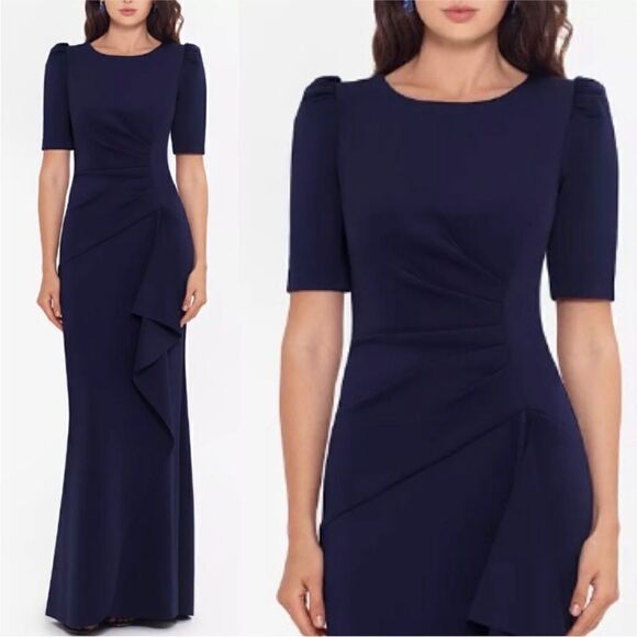 NWT XSCAPE Puff-Sleeve Gown - Picture 1 of 10